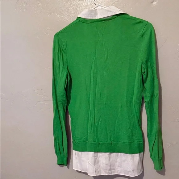 Lauren Ralph Lauren Green Sweater with White Collar and Hemline Medium - Picture 5 of 8